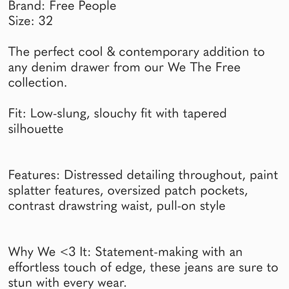 Free People WE THE FREE: Moxie Low Slung Pull on Patchwork Barrel Jeans(NWOT) - Picture 4 of 7